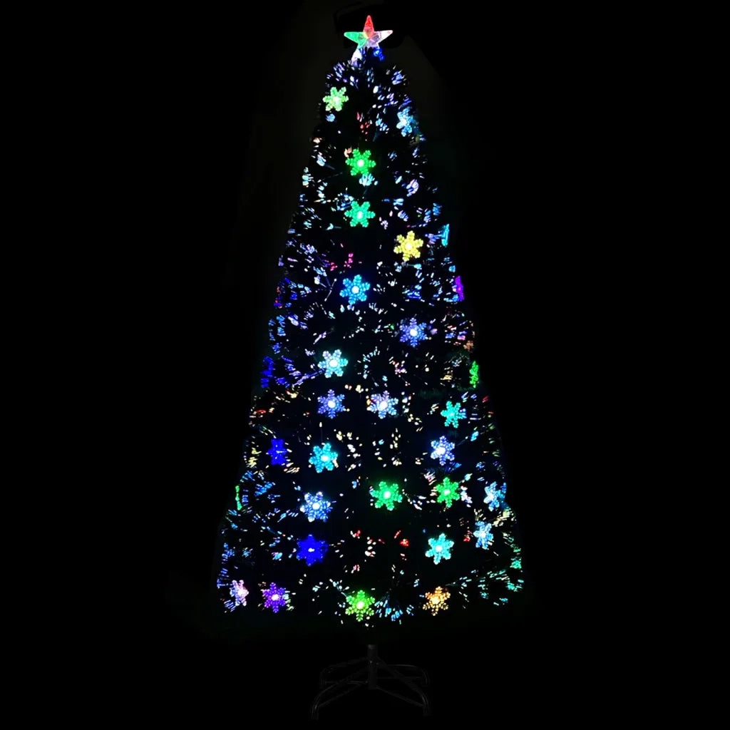 Albero Natale | Decorazioni natalizie con Fiocchi di Neve a LED Nero 150cm Fibra Ottica
