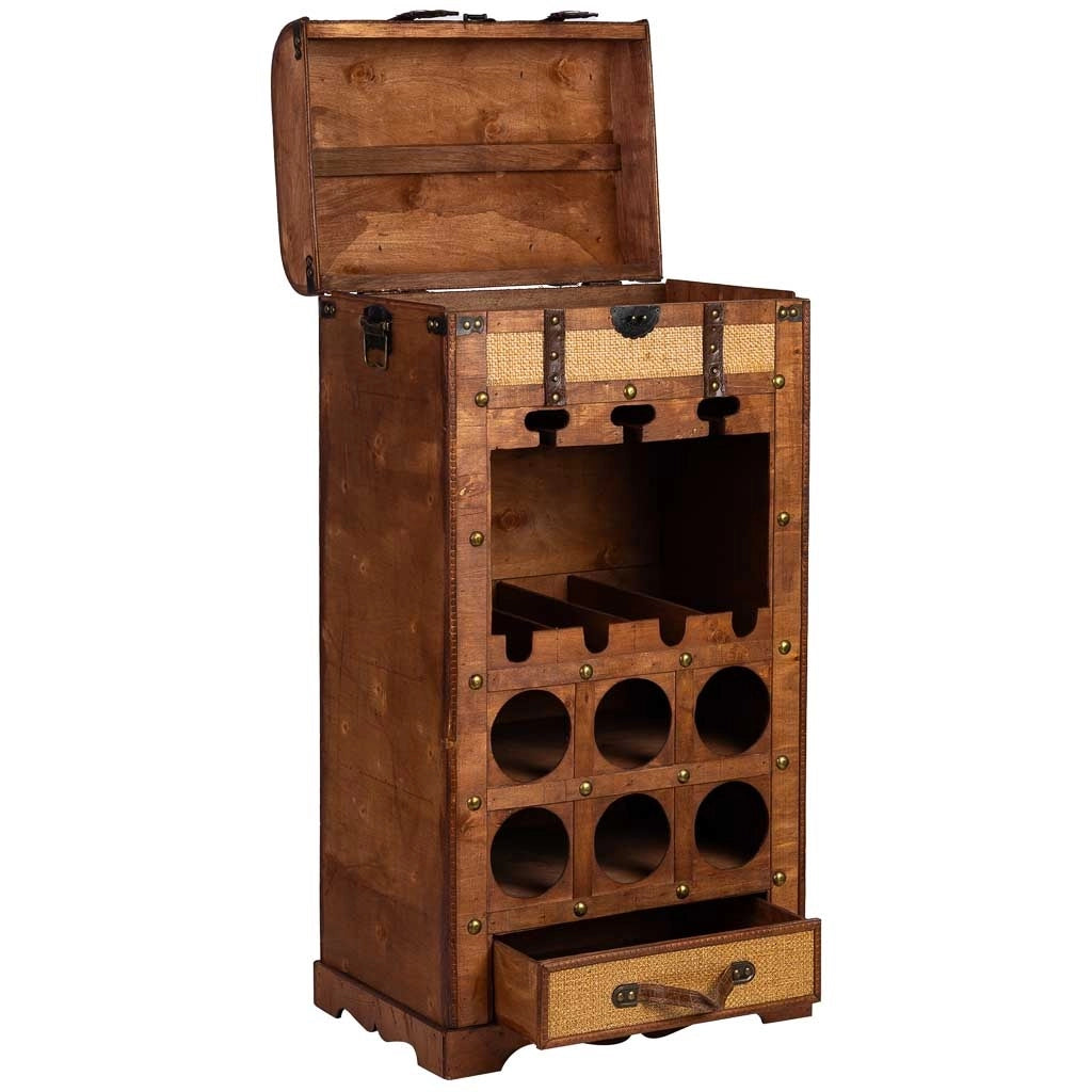Baul porta bottiglie in legno marrone 44x30x85h cm
