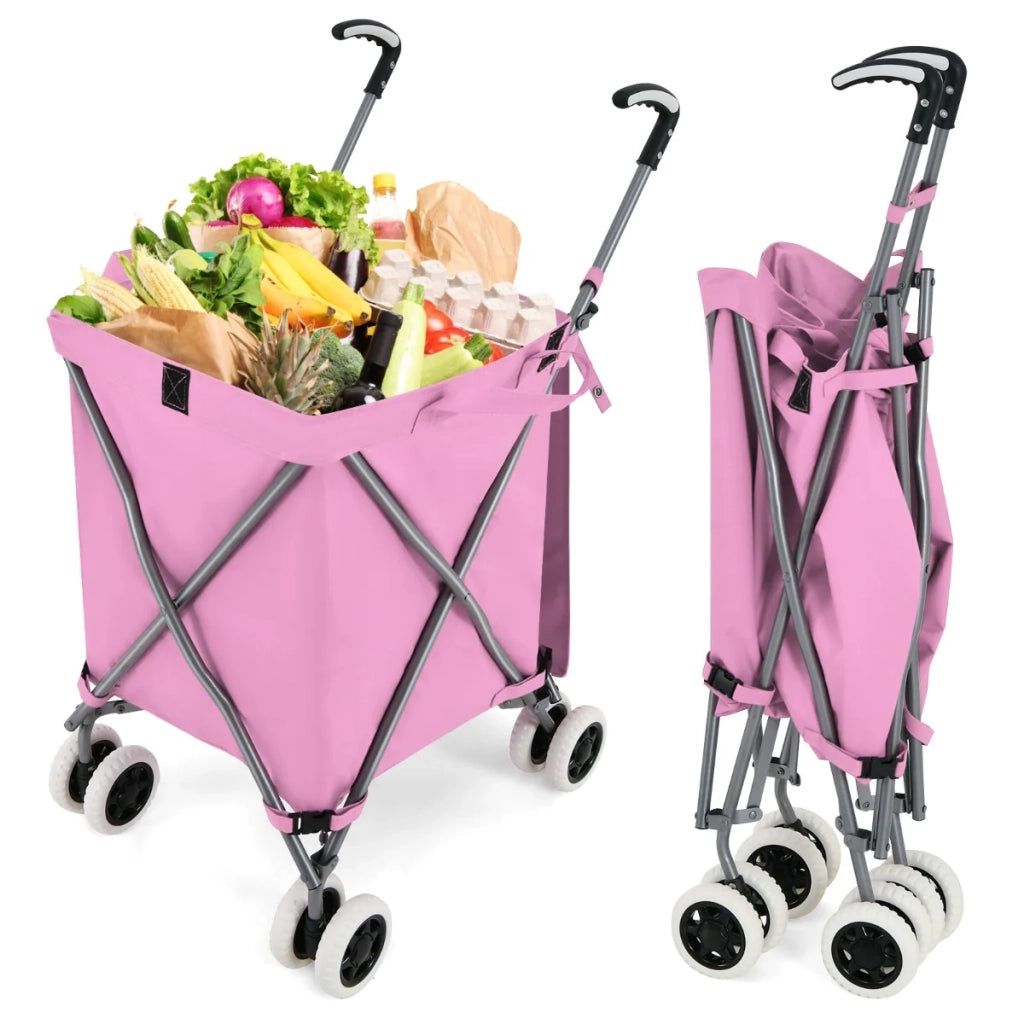 Carrello spesa pieghevole 66 x 46 x 94,5 cm capacità 90 L carico massimo 54 kg design ergonomico in tessuto Oxford rosa 20_0011325