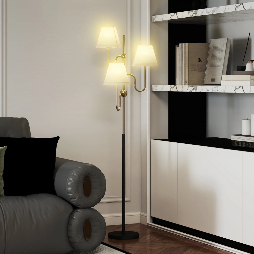 Lampada da Terra Alta 165 cm con 3 Punti Luce e Interruttore a Pedale, Attacco E27 Max 40W, Oro