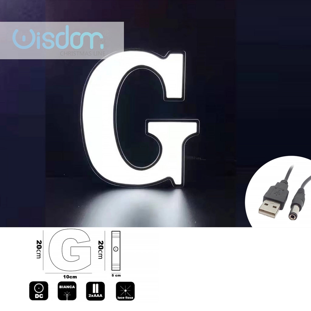 DECORAZIONE LUMINOSA LED A BATTERIA LETTERA G - IDEALE PER EVENTI COMPLEANNI E DECORAZIONI PER LA CASA