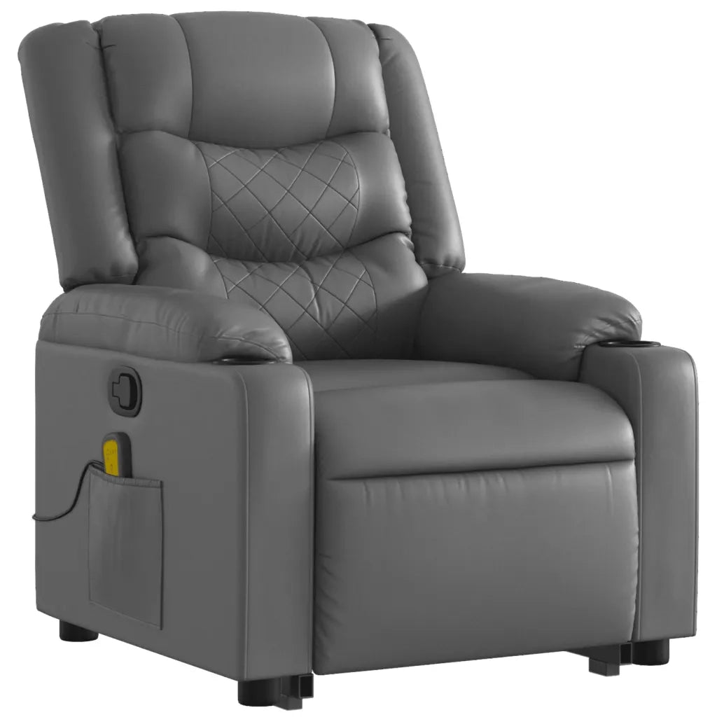 Poltrona Alzapersona Reclinabile Massaggio Grigio Similpelle 3206558