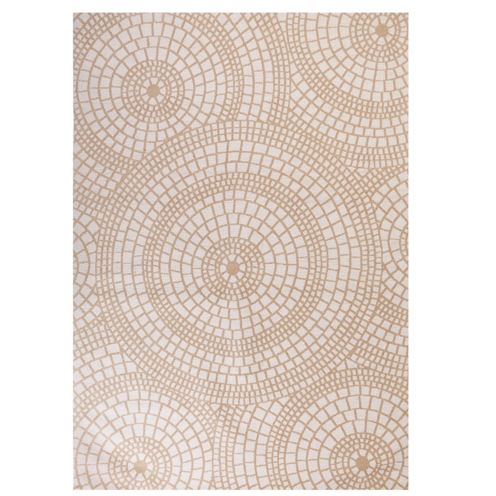 Tappeto da giardino beige e bianco in iuta 160 x 230 cm Rettangolare con motivo geometrico a trama piatta stile boho Camera da letto Soggiorno