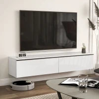 Mobile TV Sospeso con Armadietti con Ante a Ribalta in Legno, 160x35x30 cm, Bianco Lucido
