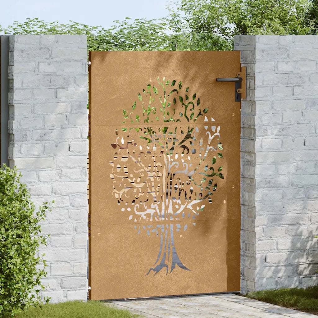 Cancello da giardino 85x150 cm in acciaio Corten con design ad albero 153211