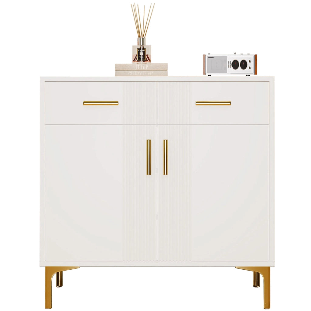 Mobile contenitore bianco in MDF con 2 ante e 2 cassetti 80x35x79,5 cm