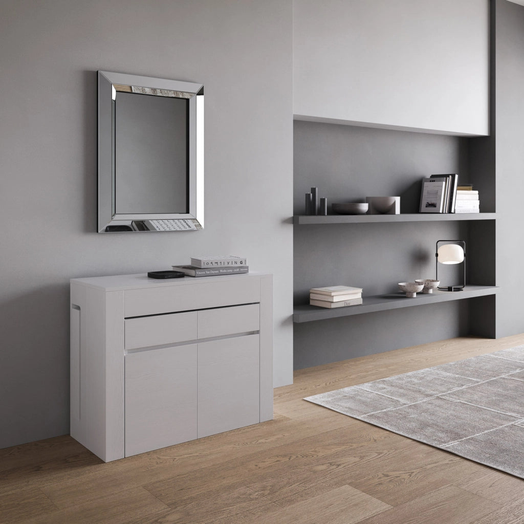 Consolle allungabile 90x42/302 cm Evolis Bianco Frassino con panca inferiore e superiore