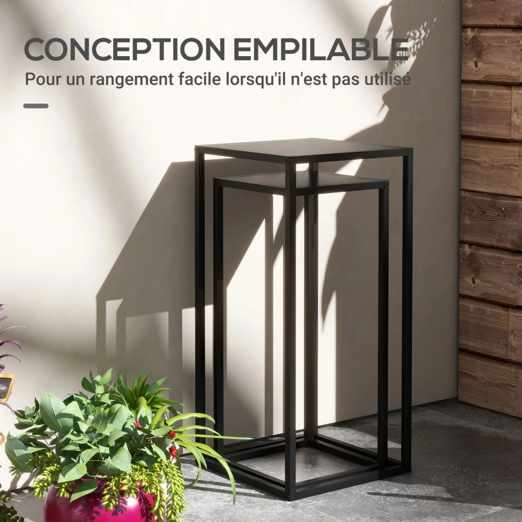 Set 2 Supporti per Vasi da Fiori ¨C Xylo ¨C Acciaio Nero 58,5 e 65 cm
