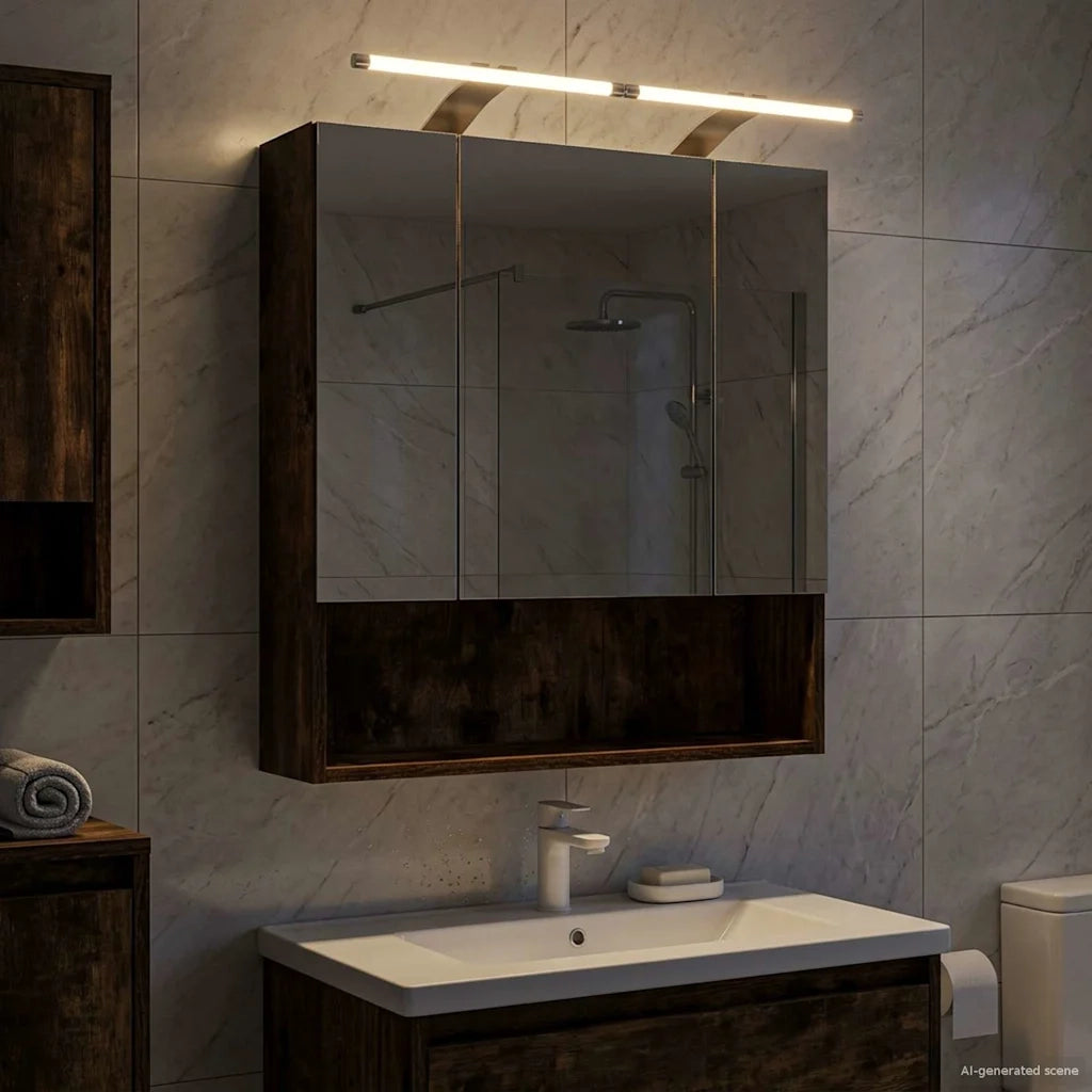 Mobiletto per specchio da bagno Rovere fumé 60 x 14.5 x 70 cm 889195