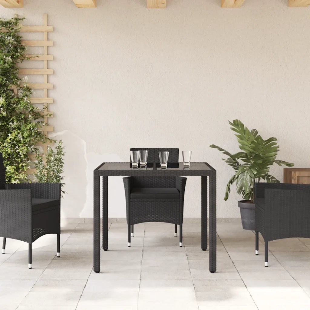 Tavolo da Giardino Piano in Vetro Nero 90x90x75 cm Polyrattan 365586