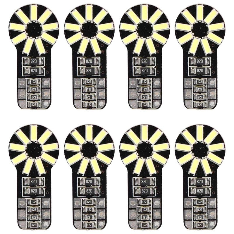 8pcs Lampadine LED W5W T10 Canbus 18 SMD 4014 12V 1.3W 100lm Bianco Freddo 6500K 28mm