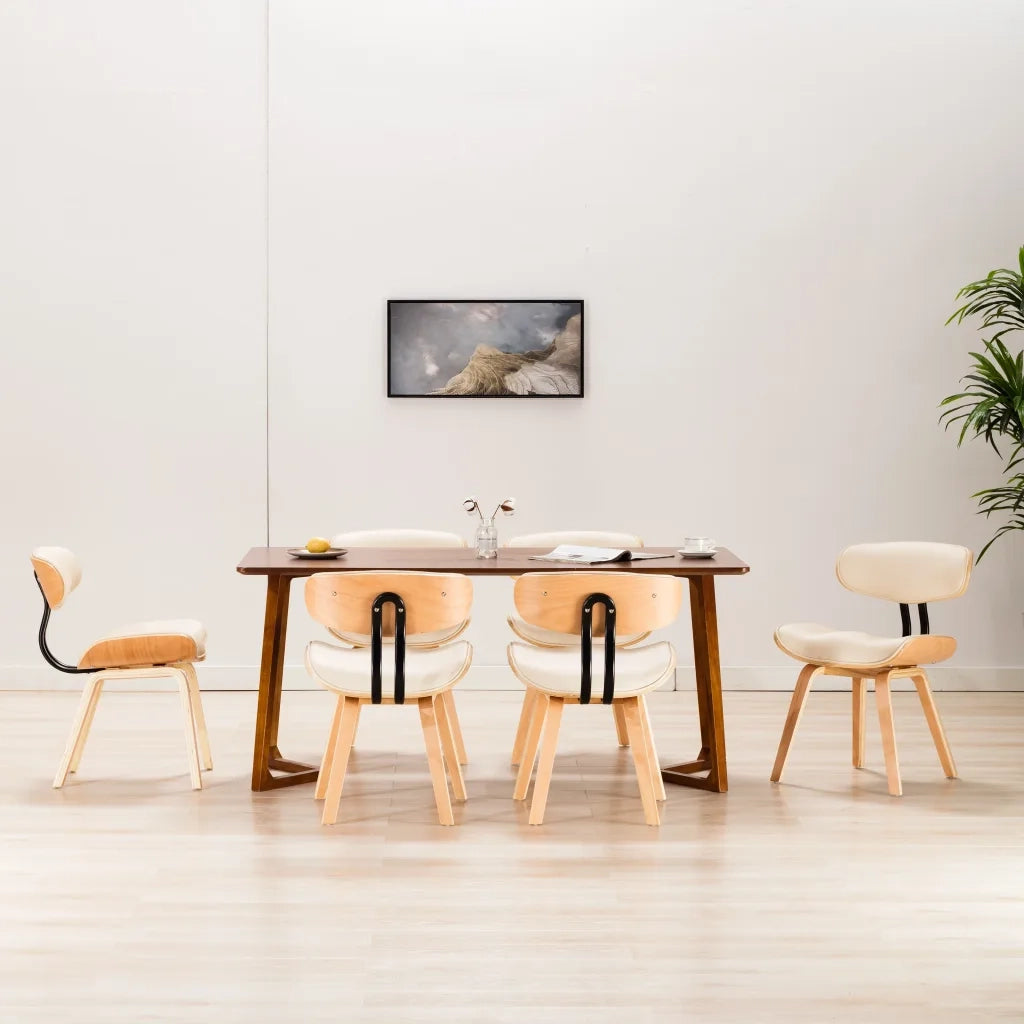 Sedie da Pranzo 6 pz Crema in Legno Piegato e Similpelle cod mxl 22525