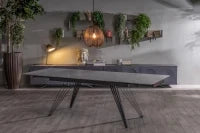 E-STYLO Tavolo allungabile con top marmo grigio in ceramica e gambe in metallo nero opaco, 90cm X 160/240 cmcm H. 76cm.