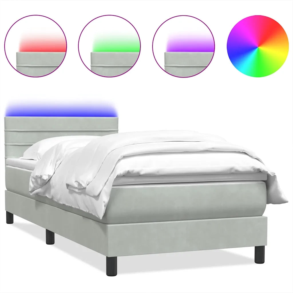 Letto a Molle con Materasso e LED grigio chiaro 90x210 cm Velluto 3316959
