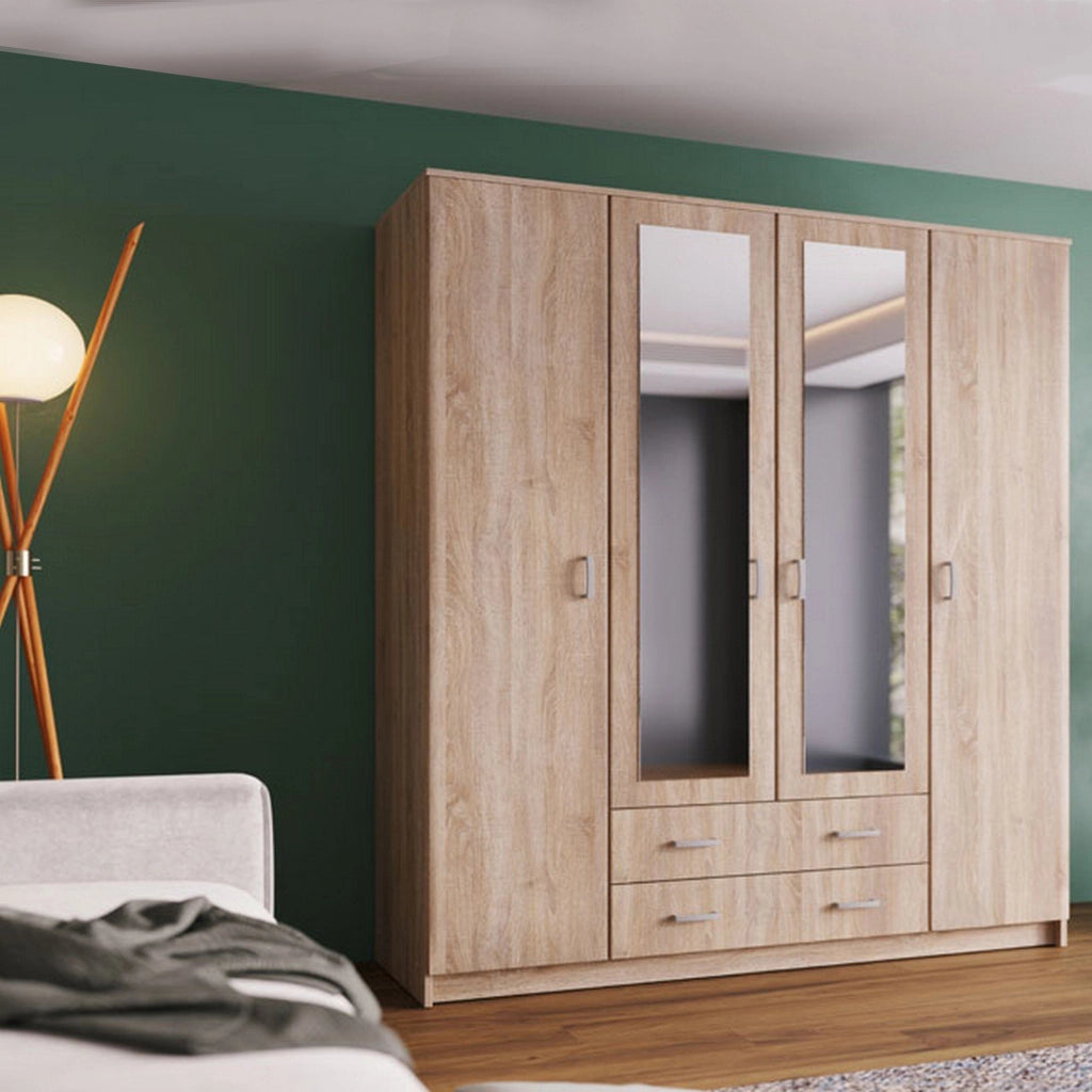 Armadio Camera da Letto Miazzina, Guardaroba Grande 9 Ripiani, 160x205h cm Marrone Noce