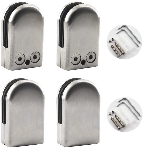 Fermo vetro adattabile - Otre per vetro rotondo - In acciaio inossidabile - 4 pezzi - Adatto per vetro da 16-17 mm - Incluso micro viti a stella - Protezione per vetro