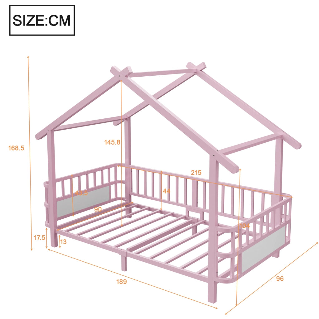 Letto singolo per bambini a casetta in metallo rosa 90x200 cm