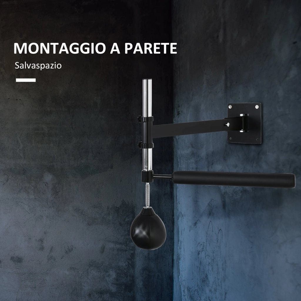 Speed Bag a Parete per Boxe e MMA ad Altezza Regolabile con Asta 79x72x20 cm in Acciaio e PU Nero
