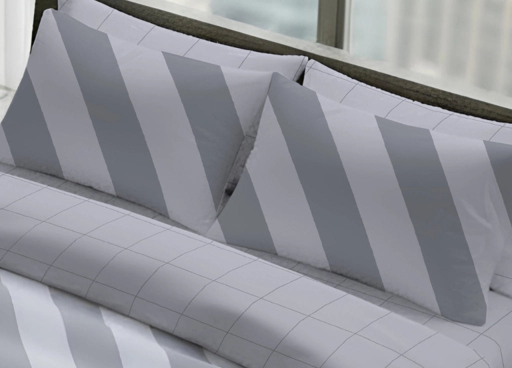 Coppia Federe Cuscino Letto Double Face 100% Cotone Disegno Elite GI - Federe - Grigio