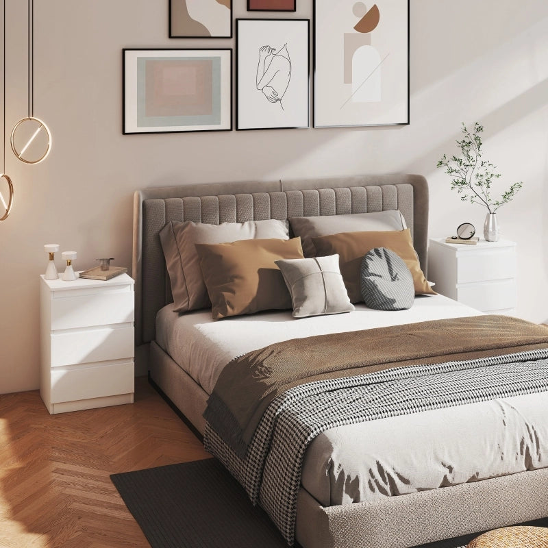 Coppia di comodini con 3 cassetti, in MDF, design senza maniglie, per camera da letto, bianco, 40 × 30 × 59,5 cm