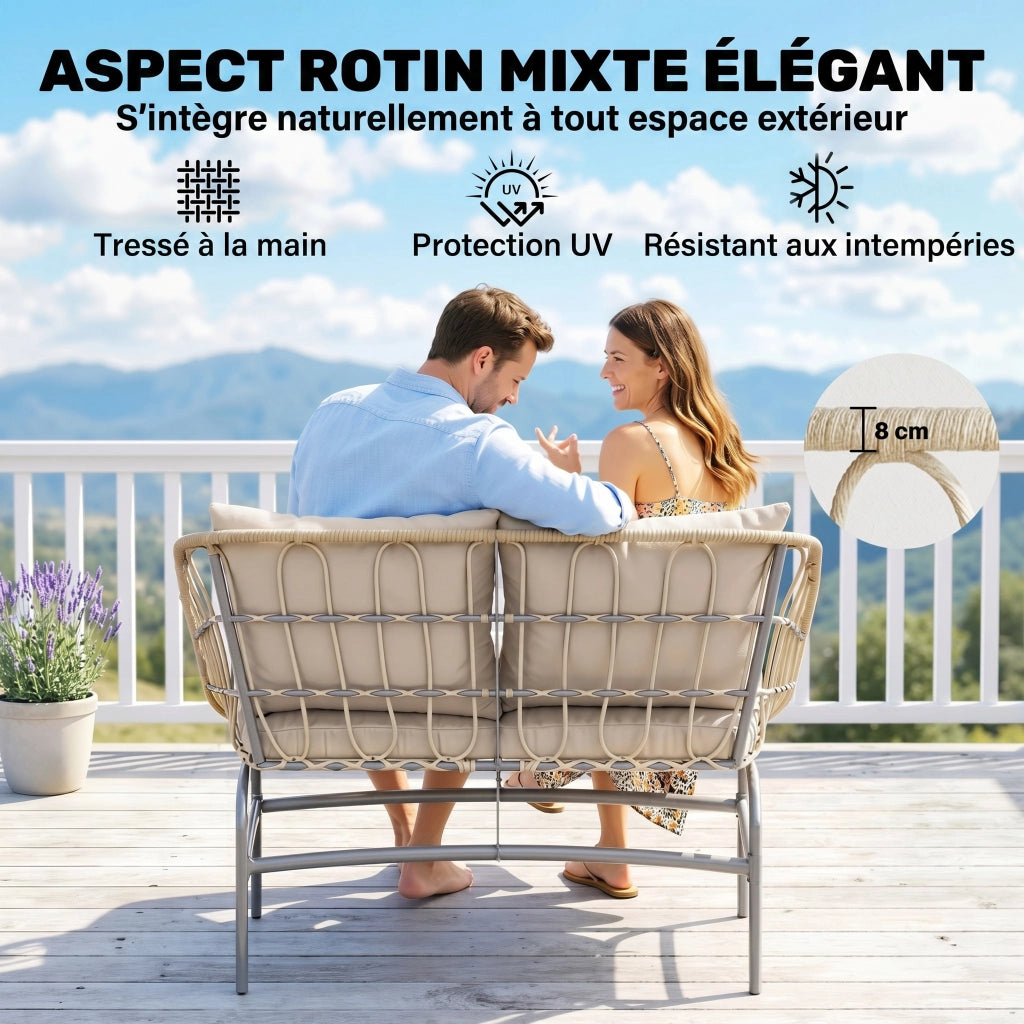 Divano da Giardino 2 Posti in Resina Intrecciata ¨C Zephmum ¨C 120x67x79 cm Marrone