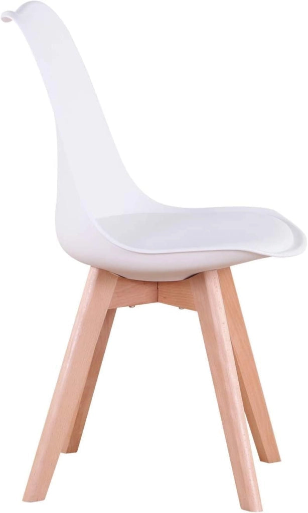 GrandCA HOME Set di 4 Sedie da Pranzo con Gamba in Faggio Massello, Design Retrò, Sedia Imbottita, Sedia da Cucina, in Legno,Bianco