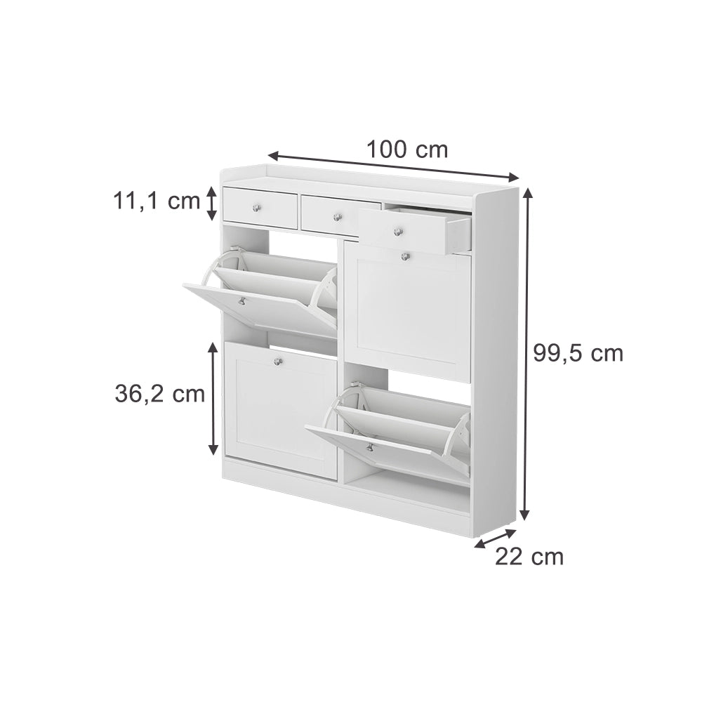 Vicco Scarpiera da ingresso Bianco 100 x 99.5 cm con 3 cassetti e 4 scomparti pieghevoli