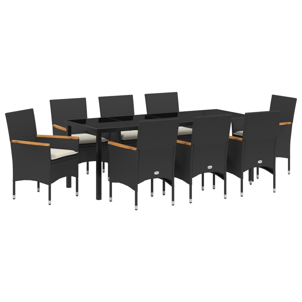 Set di Mobili da Giardino in 9 Pezzi con Cuscini in Polyrattan Nero