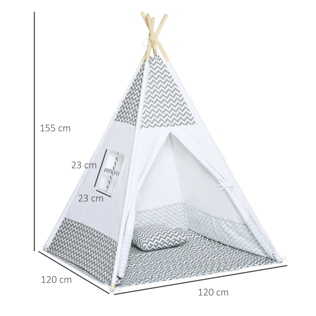 Tenda da gioco per bambini teepee indiano ¨C zephmum ¨C grigio bianco 120x120x155 cm