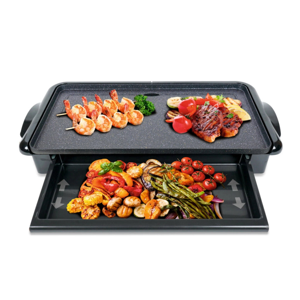 Piastra elettrica teppanyaki rivestimento pietra antiaderente, zona cottura 46x26cm, termostato regolabile 2000W - SOGO