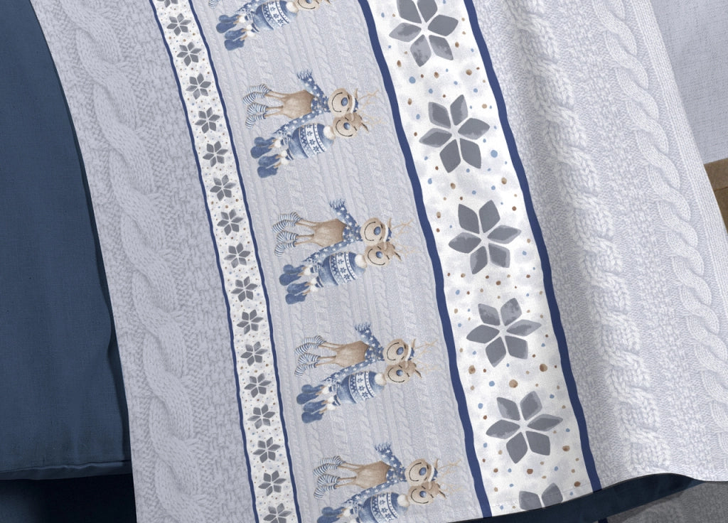 Completo Lenzuola Linea Pensieri Delicati 100% Cotone Disegno Renna - Matrimoniale - Blu