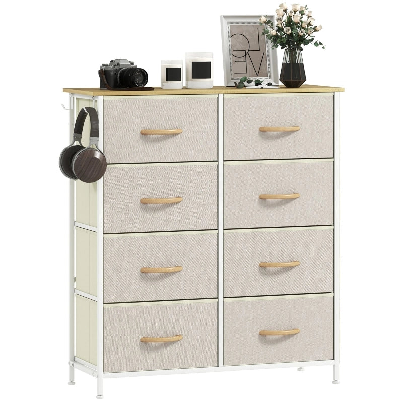 CASSETTIERA con 8 cassetti in tessuto 86x30x94,5 cm Beige in acciaio