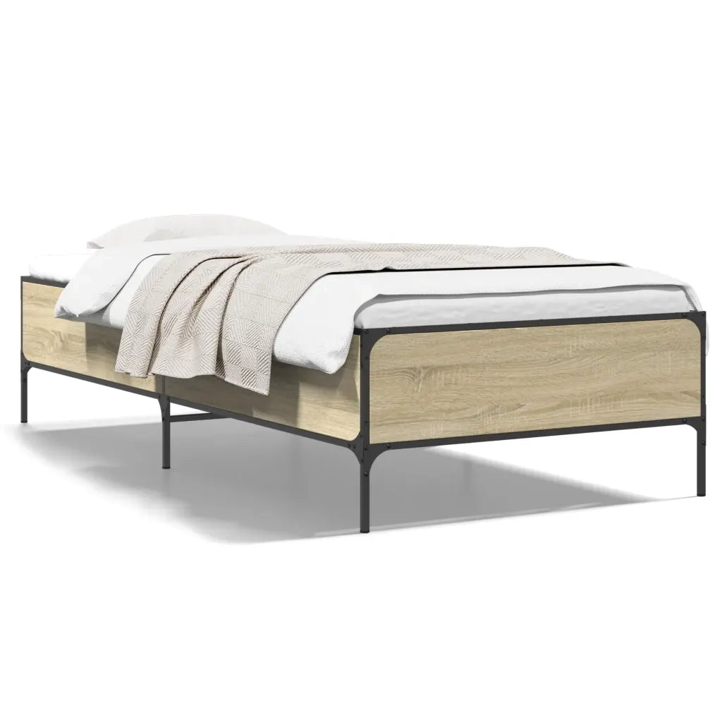 Giroletto-Struttura Letto Rovere Sonoma 90x200 cm Legno Multistrato e Metallo 135746