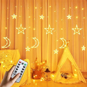 Decorazione di Natale Corda di luce a stelle 35 m con 8 modi LED luce della luna e stelle - Decorazione di Natale interna ed esterna per Natale, Ramadan e festività - Decorazione di Natale (A)