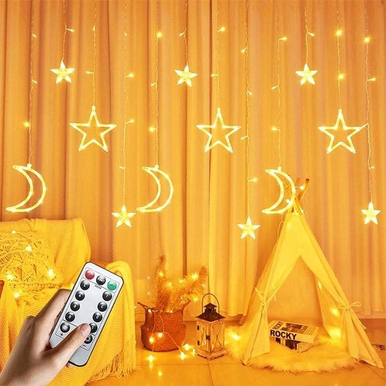 Decorazione di Natale Corda di luce a stelle 35 m con 8 modi LED luce della luna e stelle - Decorazione di Natale interna ed esterna per Natale, Ramadan e festività - Decorazione di Natale (A)