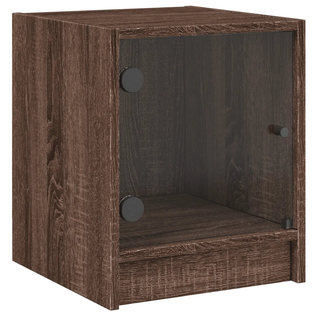 Comodino con Anta in Vetro Rovere Marrone 35x37x42 cm 836355