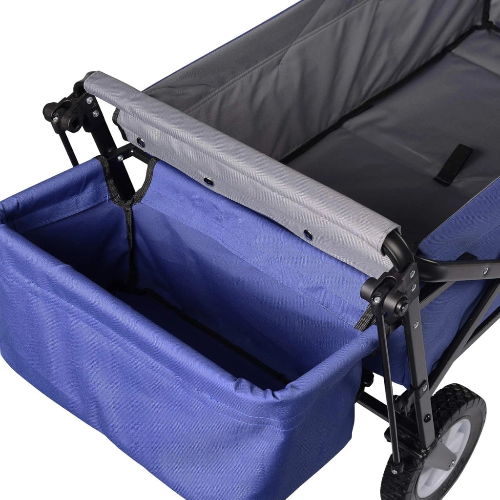 Carrello da Giardino Pieghevole con Tetto Carrello da Trasporto a Mano Rimorchio con 4 Ruote Portata 80 kg, Blu