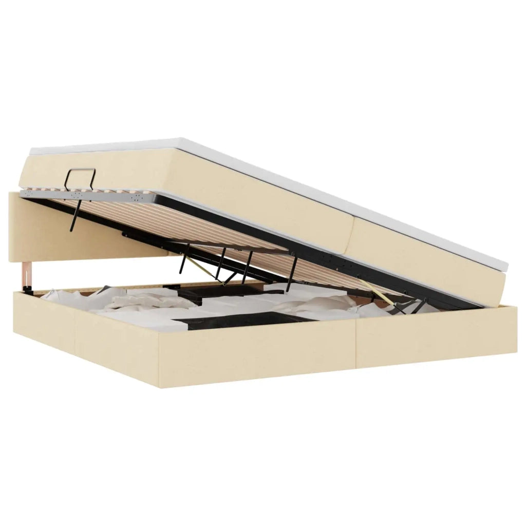 Letto con contenitore e LED con led Crema 200 x 200 cm Tessuto 3371107