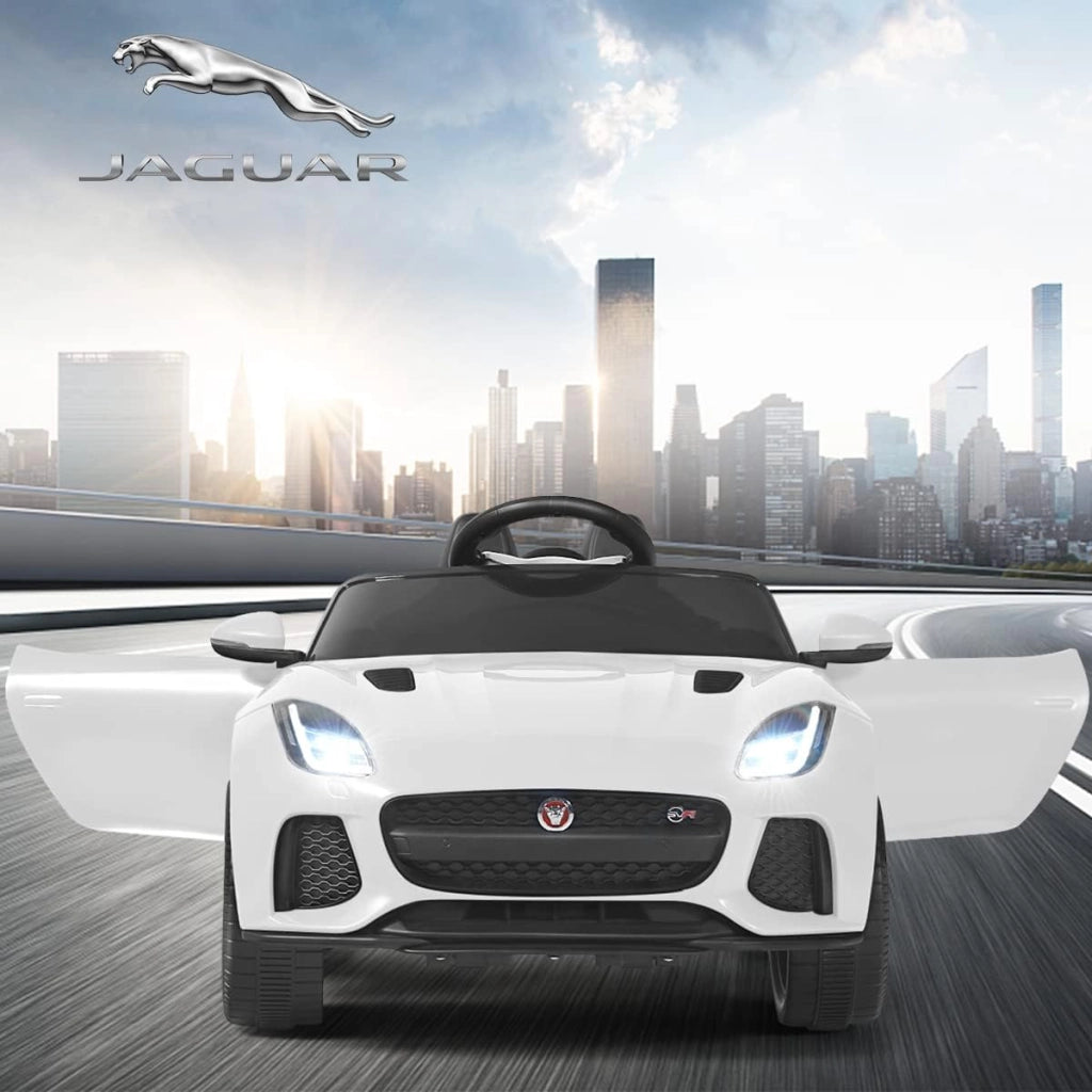 Macchina Elettrica per Bambini Jaguar 12V con Telecomando, Auto Elettrico a Pedale e Cinture di Sicurezza, Veicoli con Multimedia, Clacson e Luci, Velocità 3-5 km/h, Carico 25 kg (Bianco)