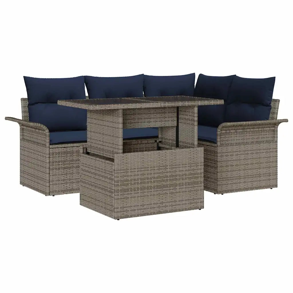 Set Divano da Giardino 5 pcs Grigio Rattan in Polipropilene