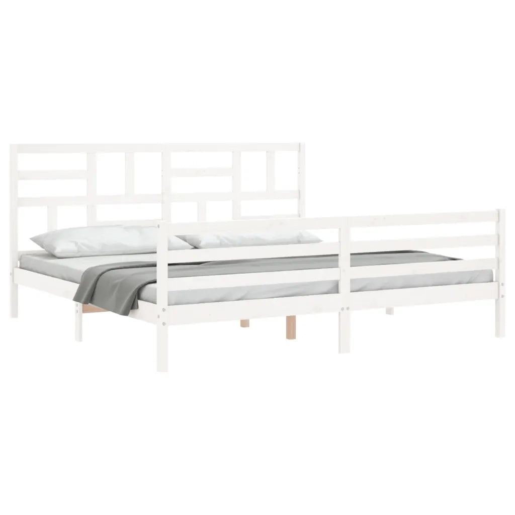 Giroletto con Testiera-Struttura Letto con testiera Bianco 200x200 cm in Legno Massello 250352