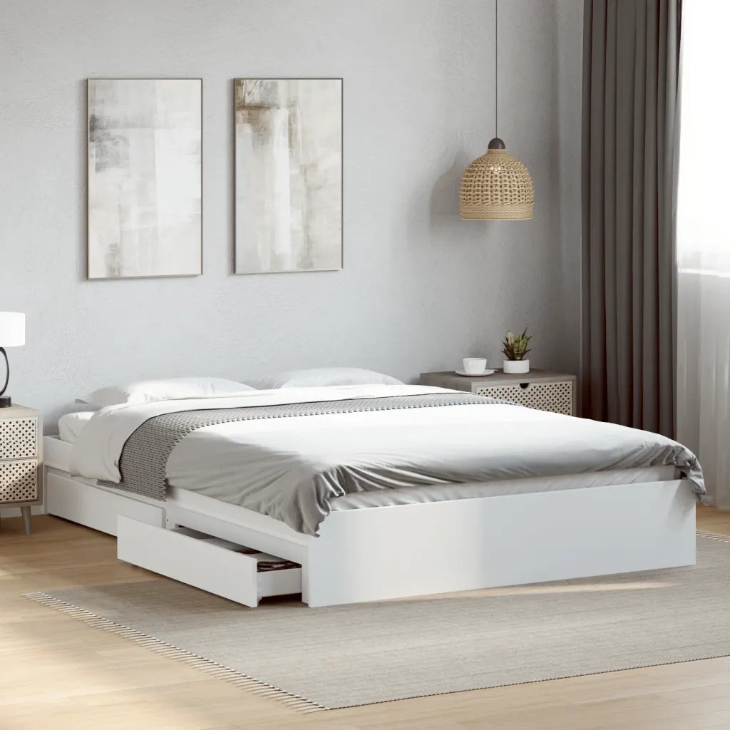 Giroletto con Cassetti Bianco 160x200 cm in Legno Multistrato 3280643