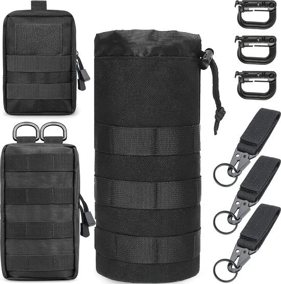 Tasche da Caccia, 3 pezzi, Tasca da Cintura, Tasche da Caccia, Utilità EDC, Tasche da Cintura con 3 ganci e chiave per outdoor, campeggio, escursione, bicicletta, arrampicata, nero, Retro
