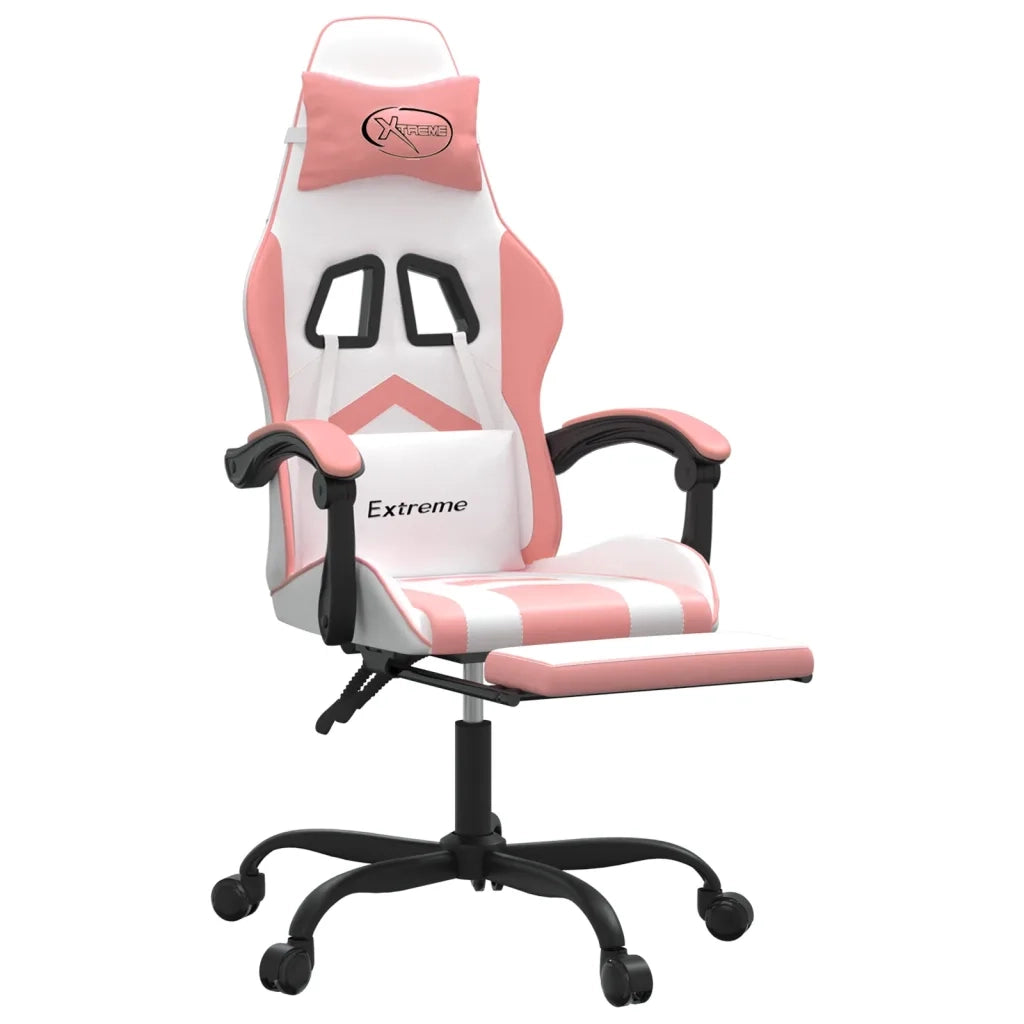 Sedia da Gaming Girevole Poggiapiedi Bianca e Rosa Similpelle 349612