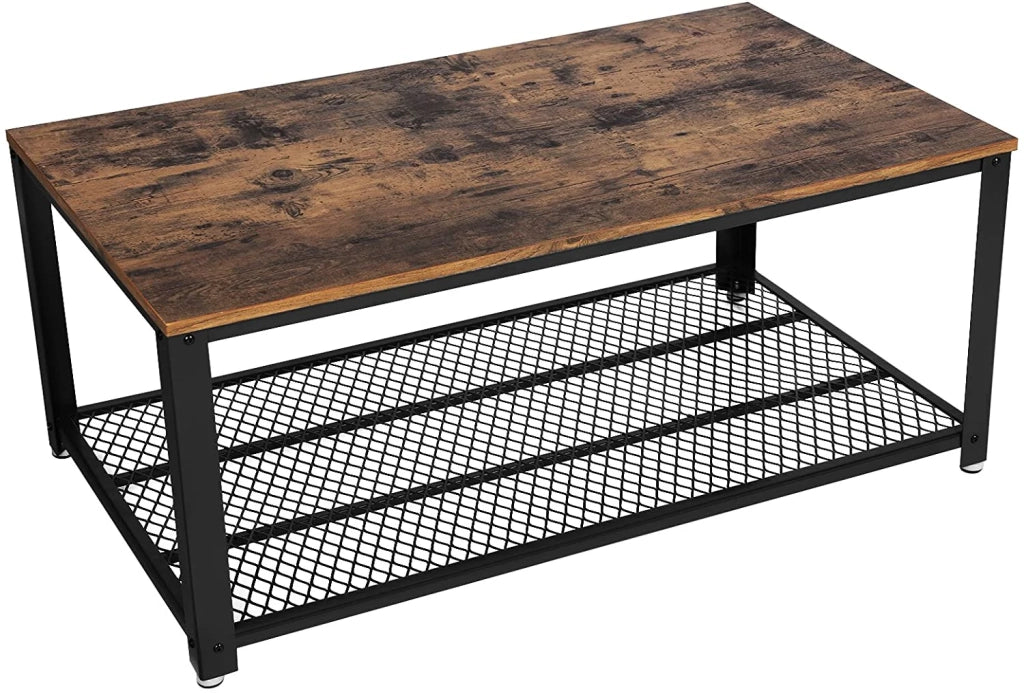 Tavolino da caffè tavolino laterale tavolino con ampio piano piedini regolabili protezioni per il pavimento struttura rigida in metallo facile da montare stile industriale 106 cm marrone scuro 12_0001001