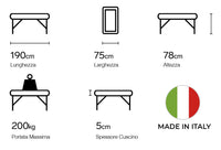 Lettino da Massaggio Fisioterapia Fisso 2 Sezioni 190x75x78cm Benotti Swan Bianco