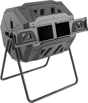 Doppio Cassetto di Compostaggio - Migliorata Circolazione dell'Aria - Composter Efficiente - Cassa Rotante per Giardino - 160L - Nero