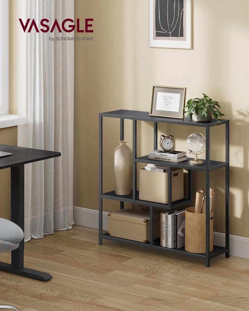 VASAGLE Libreria, Scaffale a 4 Ripiani, 30 x 100 x 103 cm, Scaffale Autoportante, per Soggiorno, Ufficio, Camera da Letto, Cucina, Nero Ebano e Nero Inchiostro LLS134B56