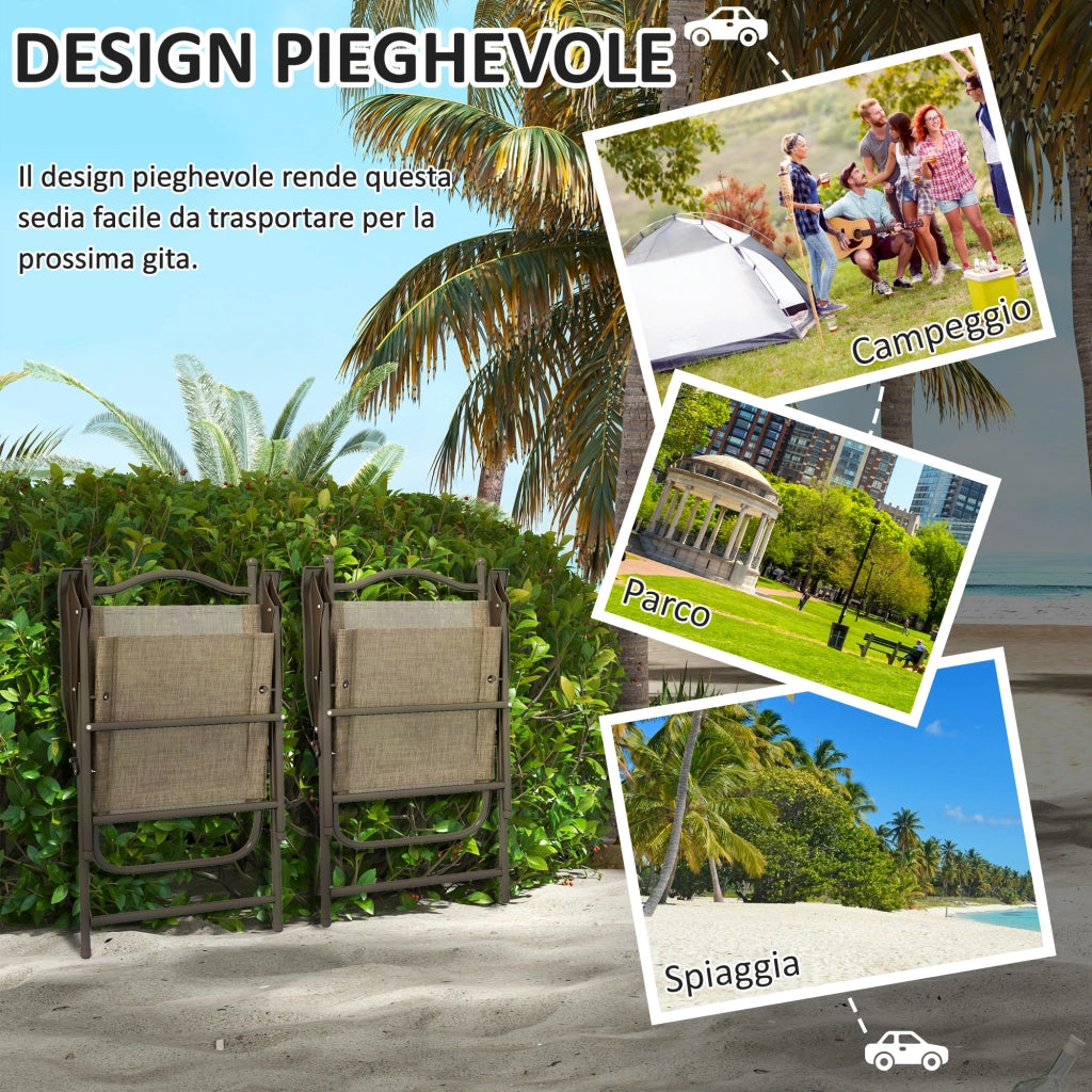 Sedie Pieghevoli da Giardino con Braccioli ¨C zephmum ¨C Tessuto Marrone