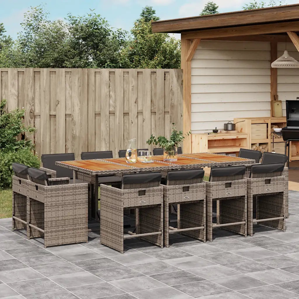 Set da Pranzo da Giardino 13pz con Cuscini Grigio in Polyrattan 3211226